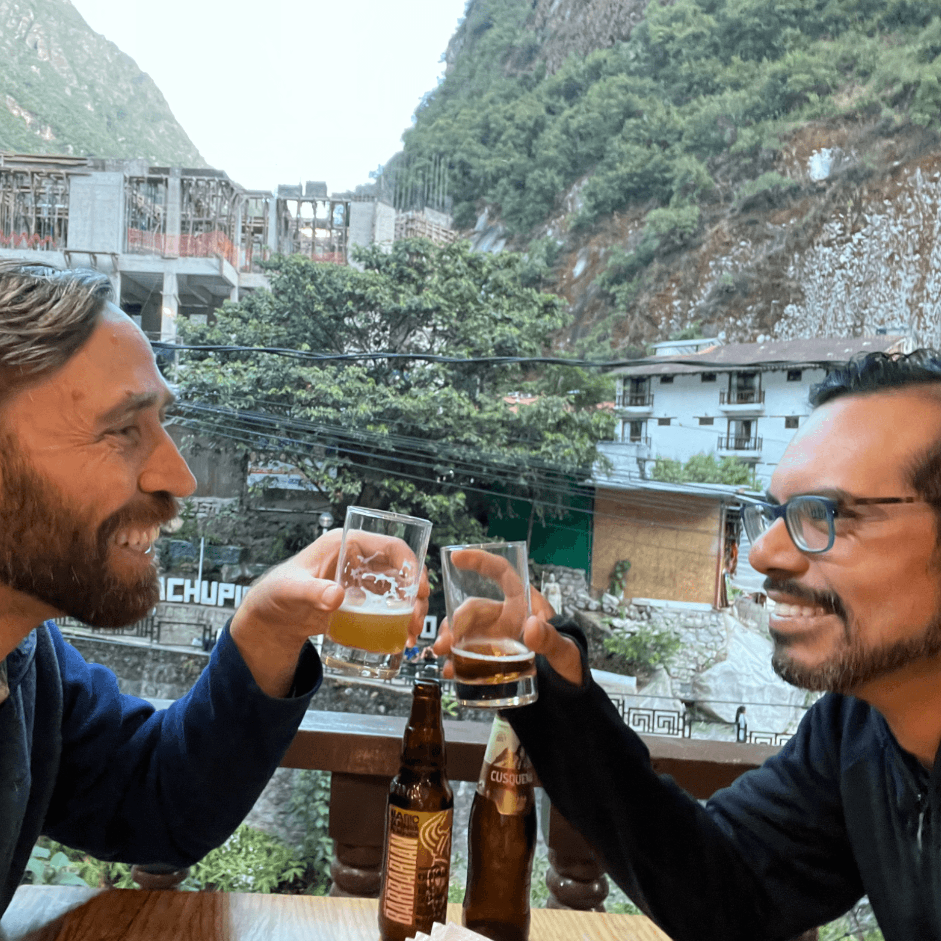 Celebrating completing the hike to Machu Pichu 