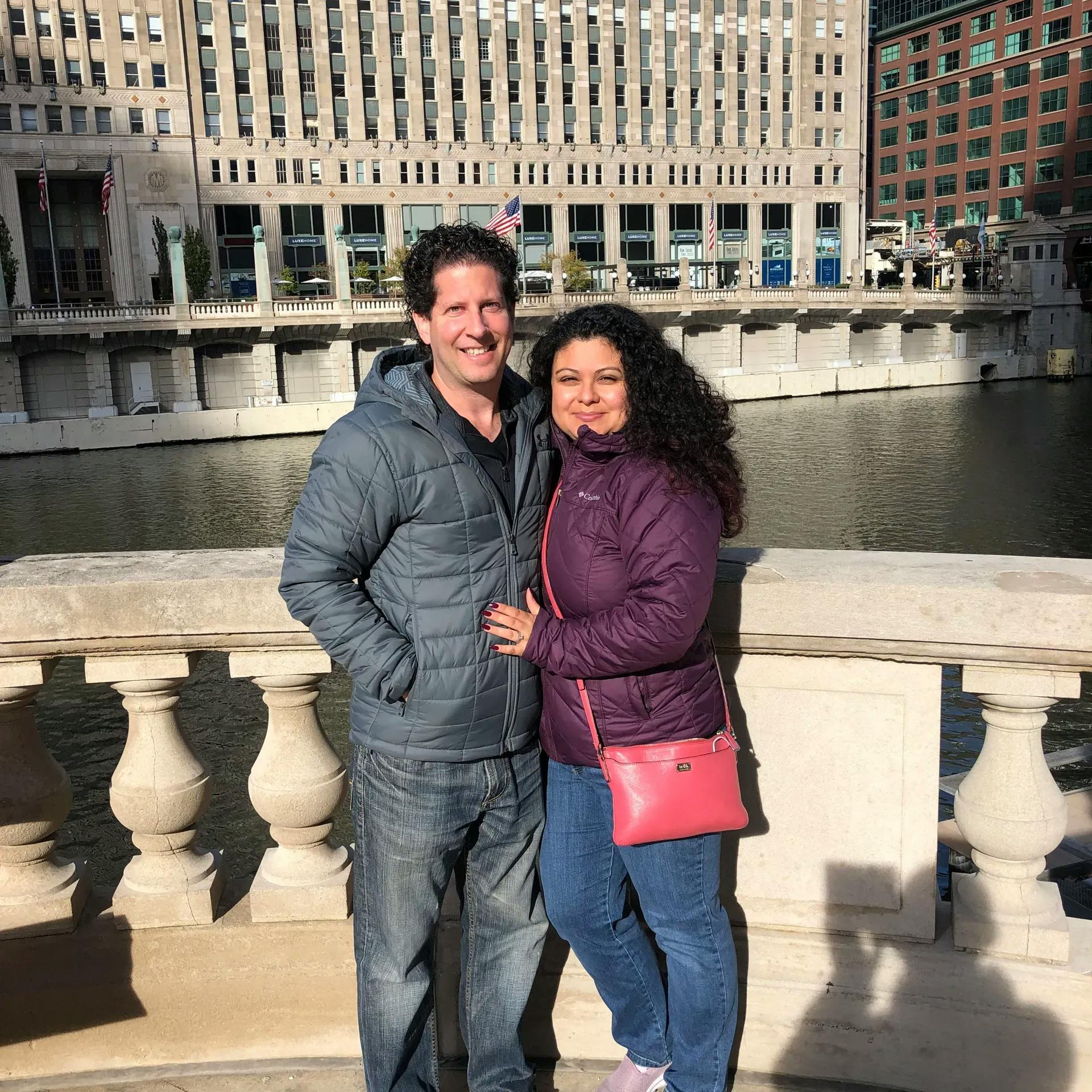 Enjoying some site seeing at downtown Chicago by the river in October