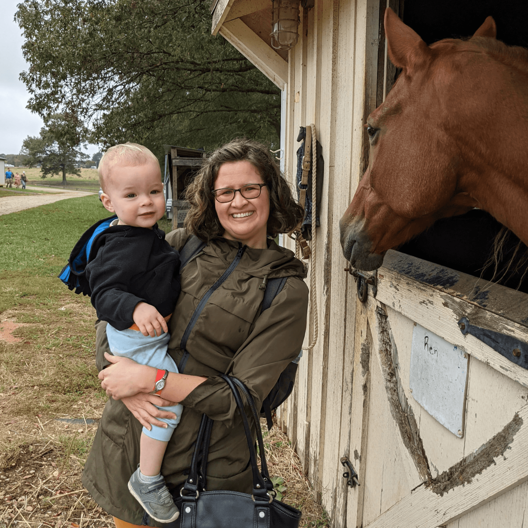 Visiting a farm with my nephew! He was very brave around the big horses!