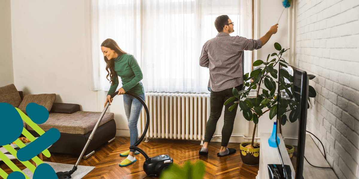 couple cleaning to get ready for the home study