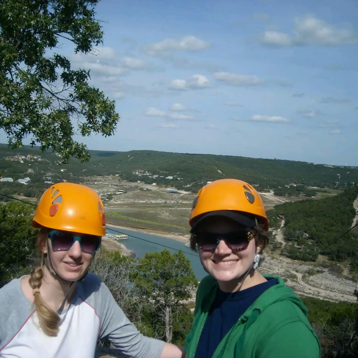 My friend and I being adventurous - ziplining near Austin.